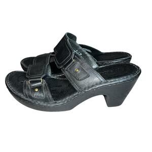 Born Y2K black leather slip on Woman's Sandals Block Heels Shoes Open Toe size 8
